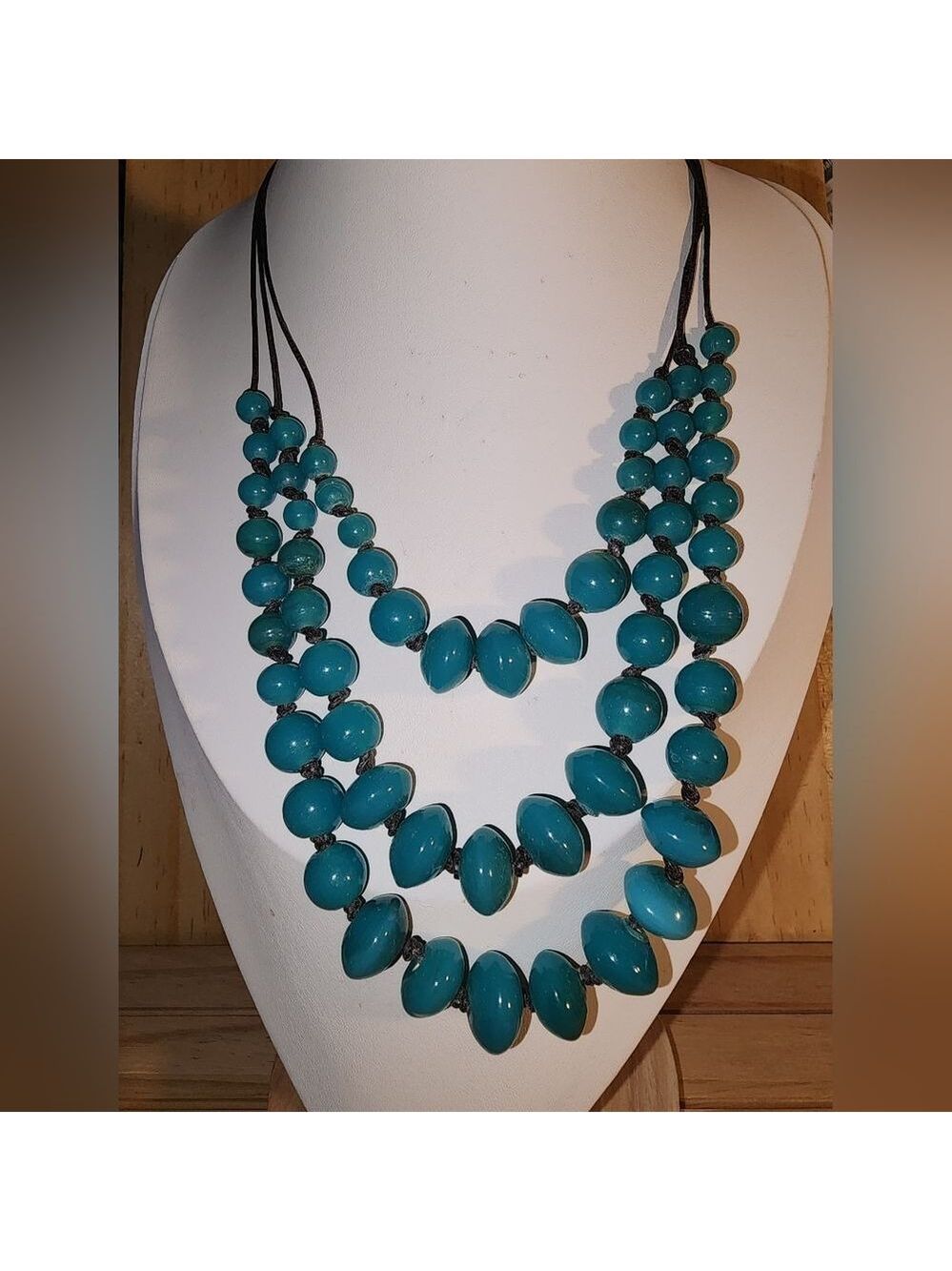 Artisan Semi-Precious Blue Bead Knotted Necklace 16" + 3" Extender